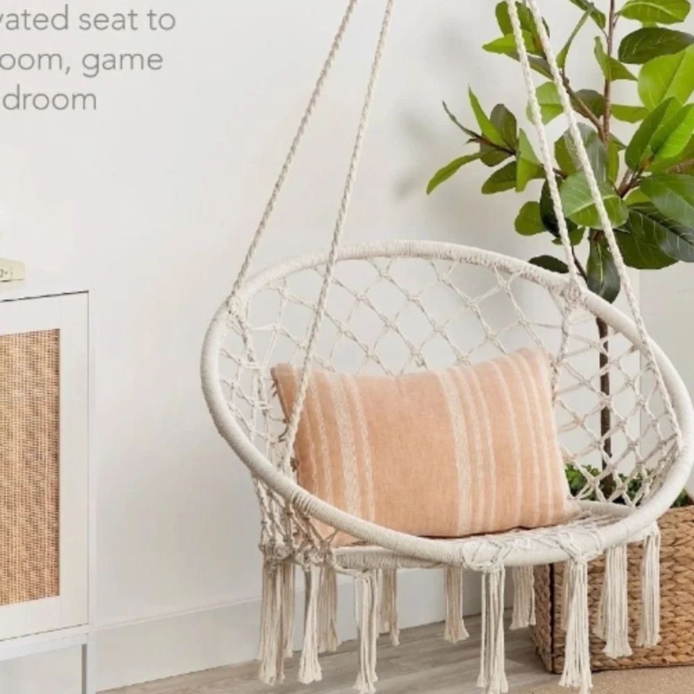 Cream Macrame Hanging Chair NWOT - Picture 2 of 2